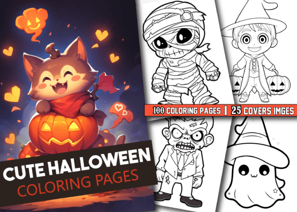 Download 100 Cute Halloween Coloring Page for KDP - Halloween Collection