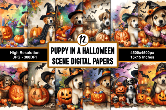 Download Puppy in a Halloween Scene Digital Paper - Halloween Collection