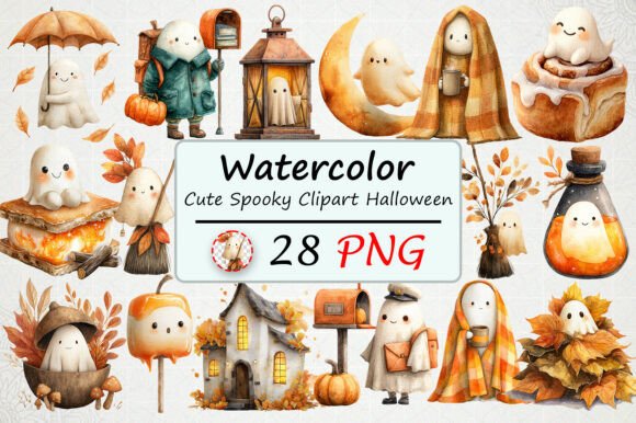 Download Watercolor Cute Spooky Clipart Halloween - Halloween Collection