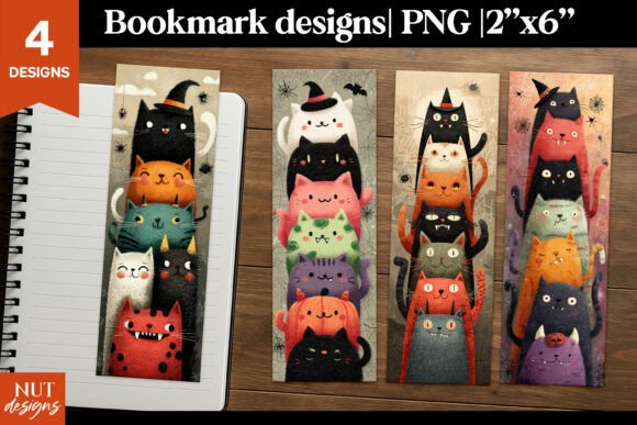 Download Stacked Halloween Cats Bookmarks - Halloween Collection