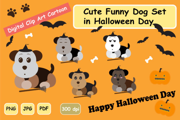 Download CUTE Funny DOG Halloween CLIPART Set - Halloween Collection