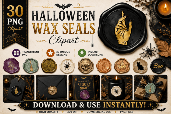 Download 30 Realistic Elegant Halloween Wax Seals - Halloween Collection
