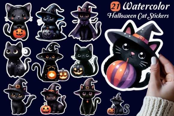 Download Cute Halloween Cat Stickers, Black Cats - Halloween Collection