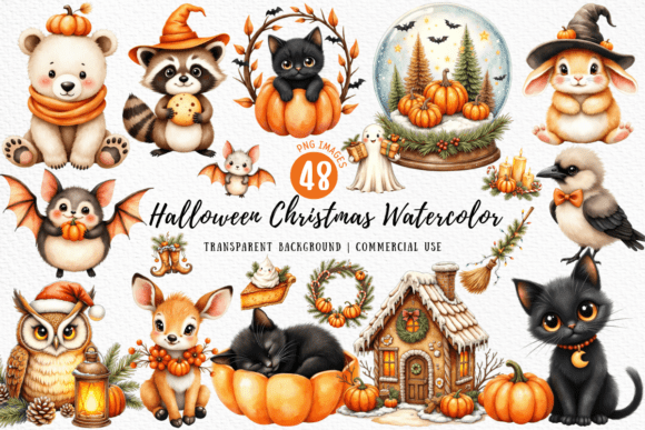 Download Halloween Christmas Watercolor Bundle - Halloween Collection