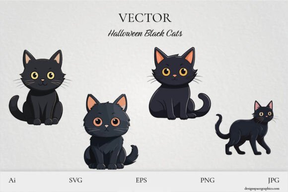Download Fall and Halloween Black Cat Vectors - Halloween Collection