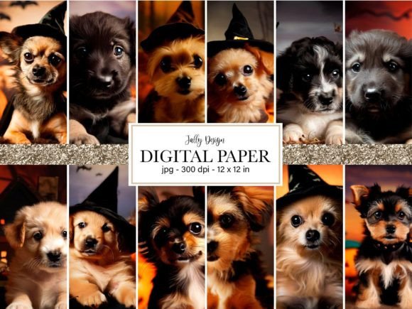 Download Puppy in a Halloween Scene Digital Paper - Halloween Collection