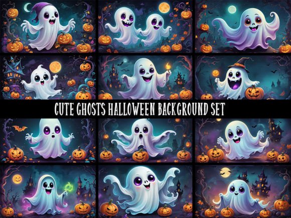 Download 12 Cute Ghost Halloween Background Set 2 - Halloween Collection