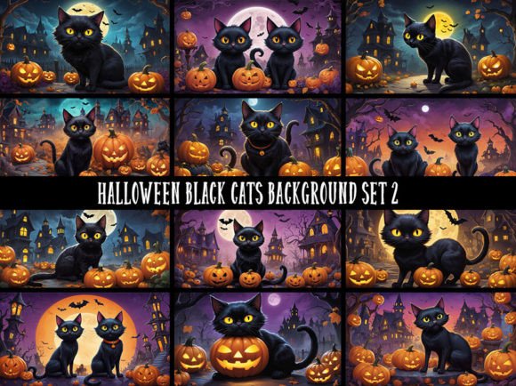 Download 12 Halloween Black Cats Background Set 2 - Halloween Collection
