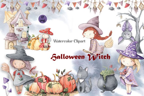 Download Halloween Baby Witchs Watercolor Clipart - Halloween Collection