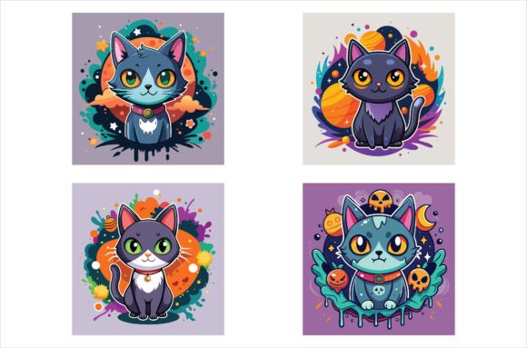 Download Cute Halloween Cat Stickers Graphic - Halloween Collection
