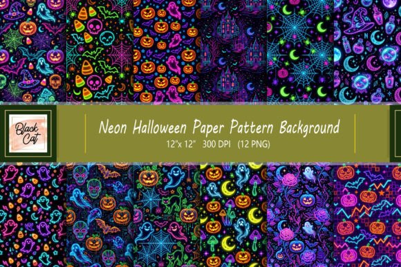 Download Neon Halloween Paper Pattern Background - Halloween Collection