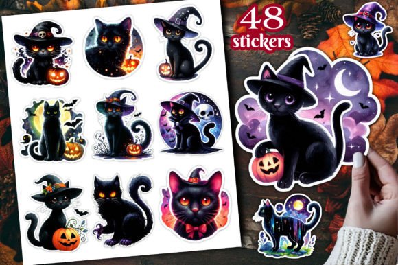 Download Cute Halloween Cat Stickers, Black Cats - Halloween Collection