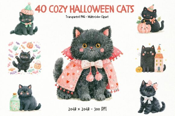 Download Whimsical Halloween Cats PNG Clipart - Halloween Collection
