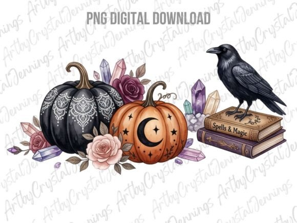 Download Boho Halloween Pumpkin Raven PNG - Halloween Collection