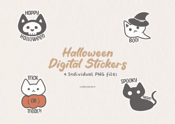 Download Set of Halloween Cat Stickers - Halloween Collection
