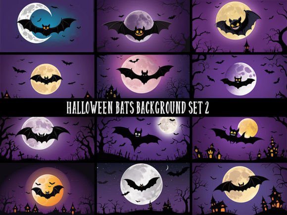 Download 12 Halloween Bats Background Set 2 - Halloween Collection