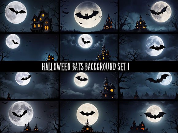 Download 12 Halloween Bats Background Set 1 - Halloween Collection