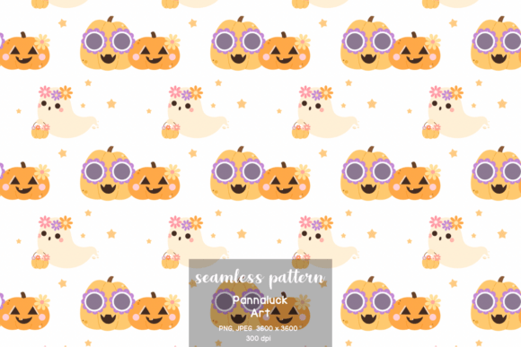 Download Groovy Halloween Ghost &amp; Pumpkin Pattern - Halloween Collection