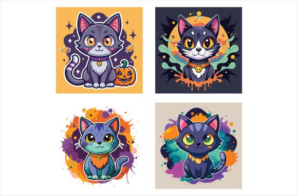 Download Cute Halloween Cat Stickers Graphic - Halloween Collection