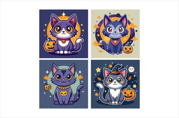 Download Cute Halloween Cat Stickers Graphic - Halloween Collection
