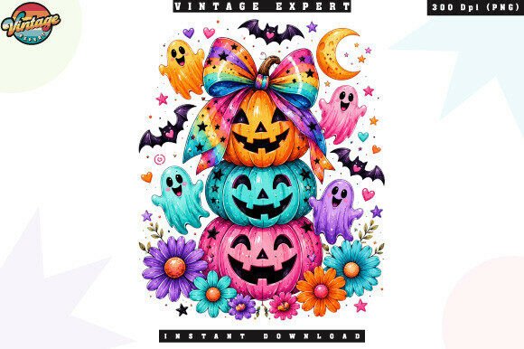 Download Rainbow Bow Halloween Pumpkin Stack PNG - Halloween Collection