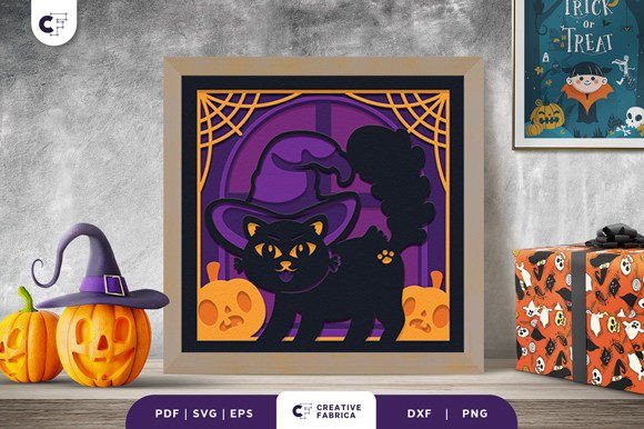 Download Halloween Witch Cat 3D Shadow Box SVG - Halloween Collection